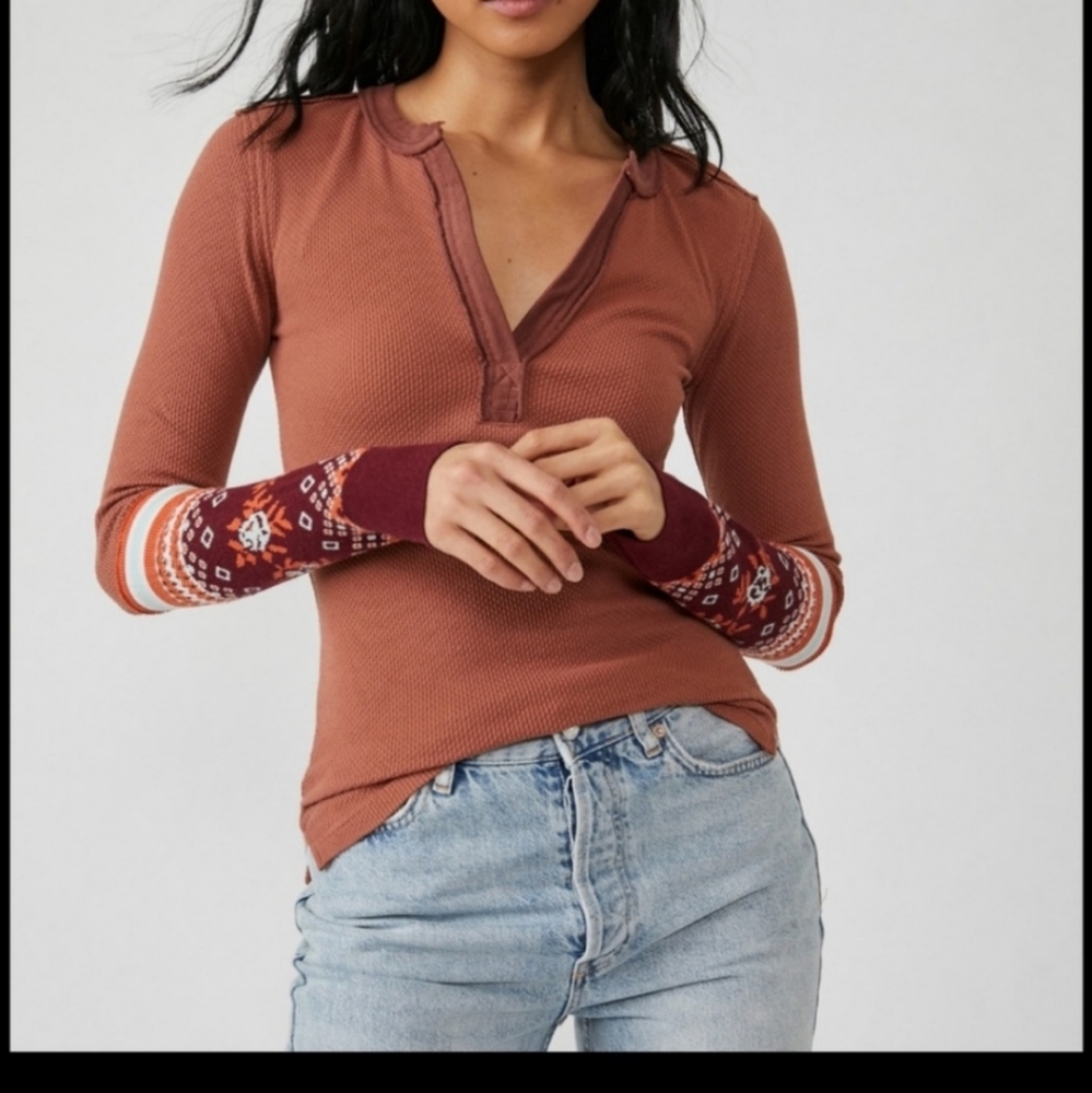 NEW We the Free Autumn Combo Multi Color Waffle Knit Top NWT Women M